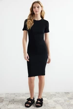 Trendyol Black Crew Neck Ribbed Stretchy Knitted Midi Pencil Dress