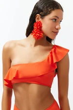 Trendyol Red One-Shoulder Frilly Bikini Top