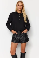 Trendyol Black Thessaloniki/Knitwear Look, Regular/Regular Fit Knitted Sweatshirt with Buttons