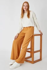 Koton Women's Brown Wide Leg High Waist Trousers