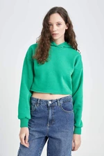 DEFACTO Crew Neck Hooded Basic Crop Sweatshirt