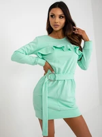 Mint mini sweatshirt dress with pockets and belt