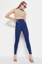 Trendyol Indigo Gold Button Detail Contouring High Waist Interlock Smart Knitted Leggings