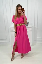 Long dress with a decorative belt of pink color