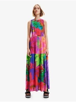 Purple-pink women's patterned maxi dress with cut-outs Desigual Sandall