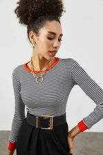 XHAN Women's Orange Crew Neck Striped Camisole Blouse