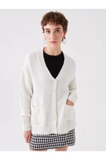 LC Waikiki Women's V-Neck Straight Long Sleeve Oversize Knitwear Cardigan