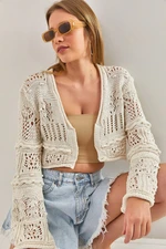 Bianco Lucci Women's Openwork Crop Sweater Cardigan