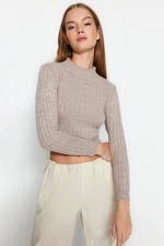 Trendyol Mink Crop Basic Knitwear Sweater