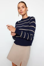 Trendyol Navy Blue Silvery Striped Knitwear Sweater