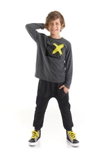 Mushi Relax & Enjoy Boys' Dark Gray T-shirts and Pants Set.