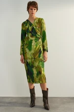 Trendyol Green Double Breasted Midi Tie Dye Patterned Woven Woven Dress