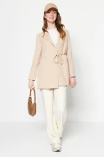 Trendyol Beige Tie Waist Detail Woven Lined Jacket