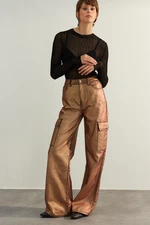 Trendyol Limited Edition Bronze Wide Leg Shiny Printed Jeans