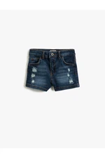 Koton Denim Shorts Worn in detail, Pockets Cotton Cotton with an Adjustable Elastic Waist.