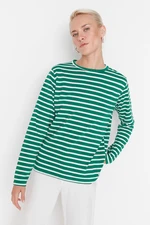 Trendyol Green Striped Regular/Normal Pattern Basic Crew Neck Knitted T-Shirt