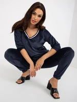 Navy blue women's velour set with 3/4 sleeves