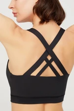 LOS OJOS Black Lightly Supported Back Detail Covered Sports Bra.