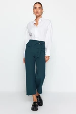 Trendyol Navy Blue Culotte Wide Leg High Waist Woven Belt Detailed Trousers