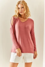 XHAN Pink Open-Shoulder Loose Blouse