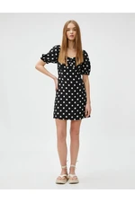 Koton Mini Dress with Balloon Sleeves and Draped Front