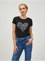 Black Women's T-Shirt Guess Heart - Women