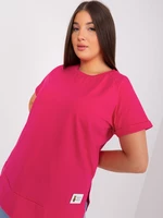 Basic blouse with short sleeves fuchsia size plus