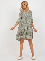 Khaki boho pattern dress with frill SUBLEVEL