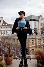 Tailored black denim trousers with high waist