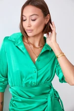 Green shirt dress with tie at the front