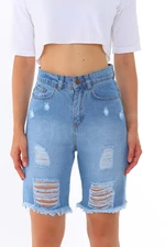 BİKELİFE Blue High Waist Denim Shorts