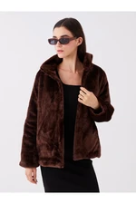 LC Waikiki Standing Collar Straight Long Sleeve Women's Plush Coat