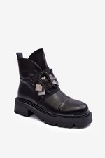 Leather decorated ankle boots with flat heels and S platform. Barski Black