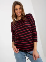 Basic black-red striped blouse with 3/4 sleeves