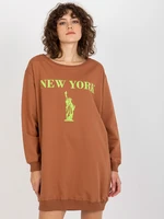 Women's Long Over Size Sweatshirt with Print - Brown