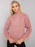 RUE PARIS Dusty pink turtleneck with fringe