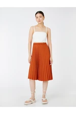 Koton Pleated Midi Length Skirt with Elastic Waist