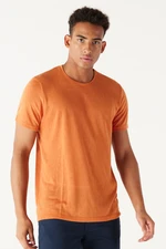 ALTINYILDIZ CLASSICS Men's Orange Slim Fit Slim Fit Crew Neck Short Sleeved Linen-Looking T-Shirt.