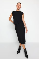 Trendyol Black Crescent Sleeves Stand Up Collar Cut Out Detail A Thessaloniki/Knitwear Look Knitted Top-Top Set