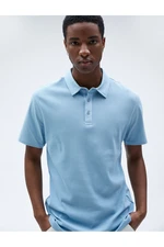 Koton Polo Neck T-Shirt with Textured Buttons, Slim Fit, Short Sleeves.