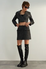 Trendyol Anthracite Limited Edition High Quality Stamped Double Breasted Detailed Mini Woven Skirt