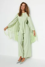 Trendyol Light Green Tasseled Cape-Jumpsuit Evening Wear Suit