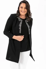 By Saygı Stone Collar Undershirt Plus Size Jacket Suit Black