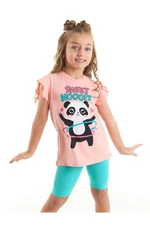 Denokids Hula-Hop Panda Girl Child Pink T-shirt, Blue Leggings Set.