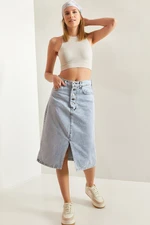 Bianco Lucci Women's Button Down Slit Denim Skirt