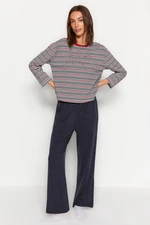 Trendyol Multicolored Striped Slogan Printed T-shirt-Pants and Knitted Pajamas Set