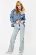 Trendyol Light Blue High Waist Summer Thin Fabric Wide Leg Jeans