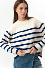 Lafaba Women's Navy Blue Oversize Striped Knitwear Sweater