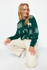 Trendyol Emerald Green Christmas Theme Jacquard Knitwear Sweater