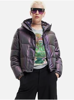 Grey Ladies Quilted Jacket with Metallic Reflections Desigual Re - Women